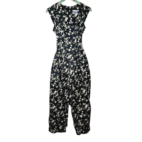 Vintage 1980's Joni Blair Floral Sweetheart Neckline Button-up Jumpsuit - Picture 1 of 12